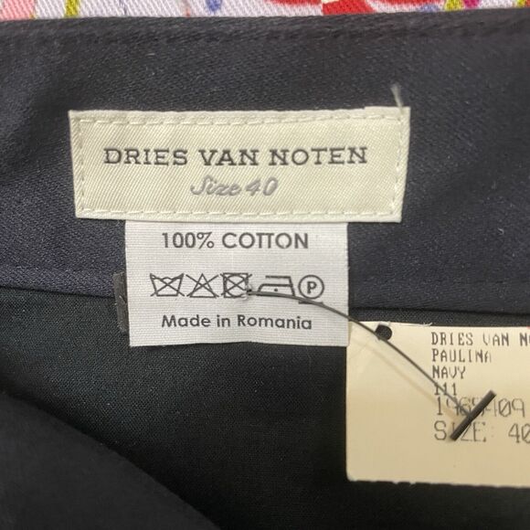 Dries Van Noten Women Cotton Navy Blue Black Tie Cuff Pants Size FR 40 US 8 NEW - Picture 8 of 14